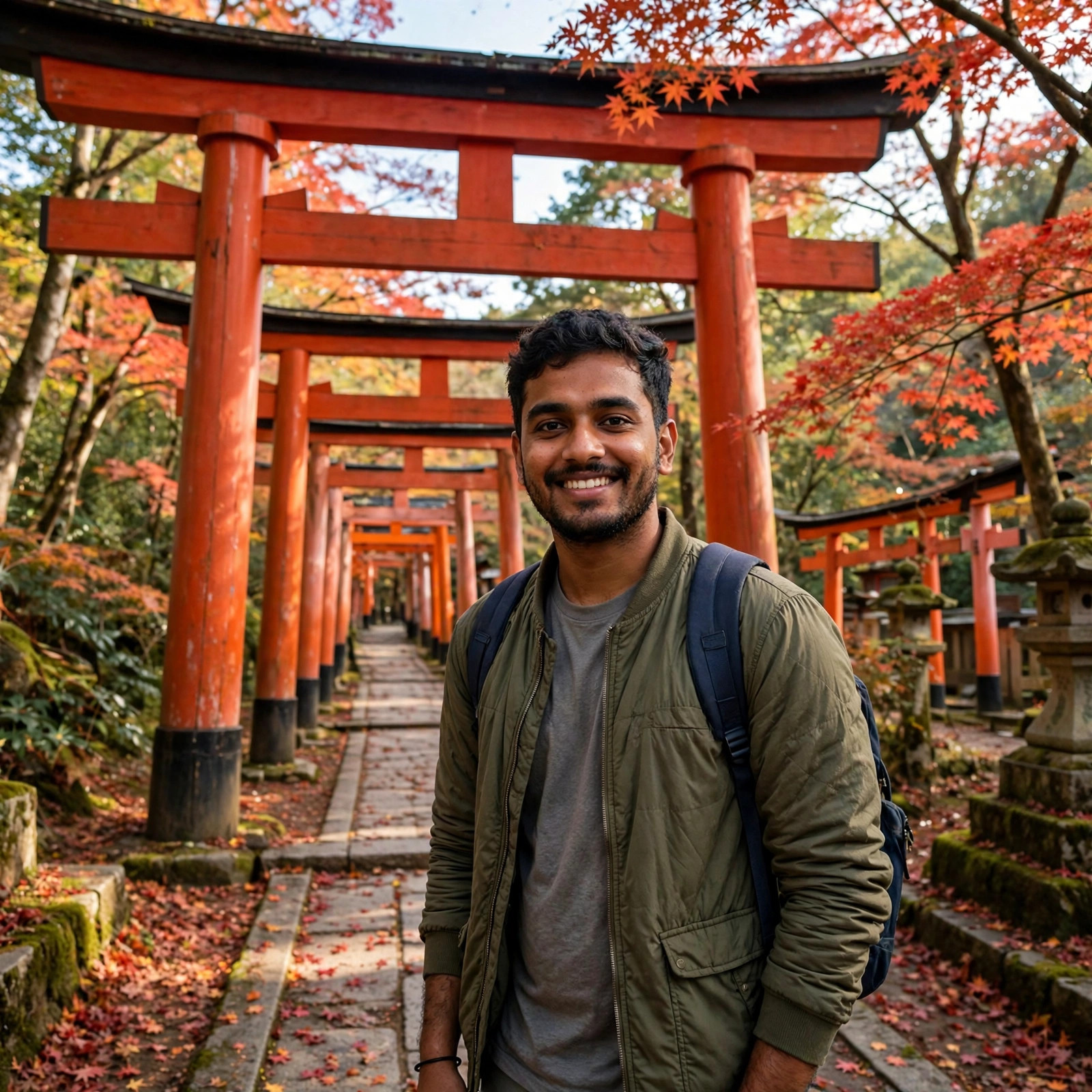 Arjun at a torii gate in Kyoto